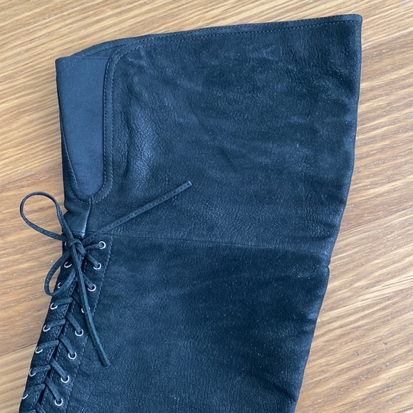 MIU MIU PRADA WOMEN BLACK LEATHER OVER-THE-KNEE BOOTS SIZE 7.5 37.5 - Picture 10 of 10